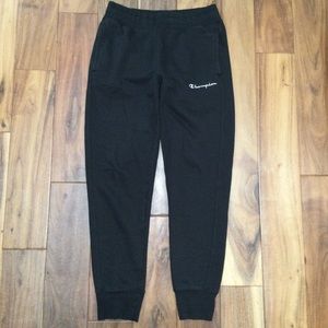 Mens CHAMPION fleece sweatpants joggers S small adult teen boys logo warm black